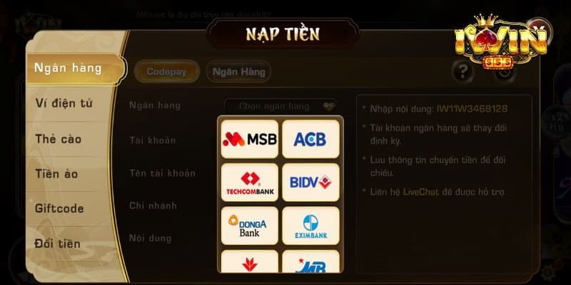 Cách nạp tiền Iwin chi tiết